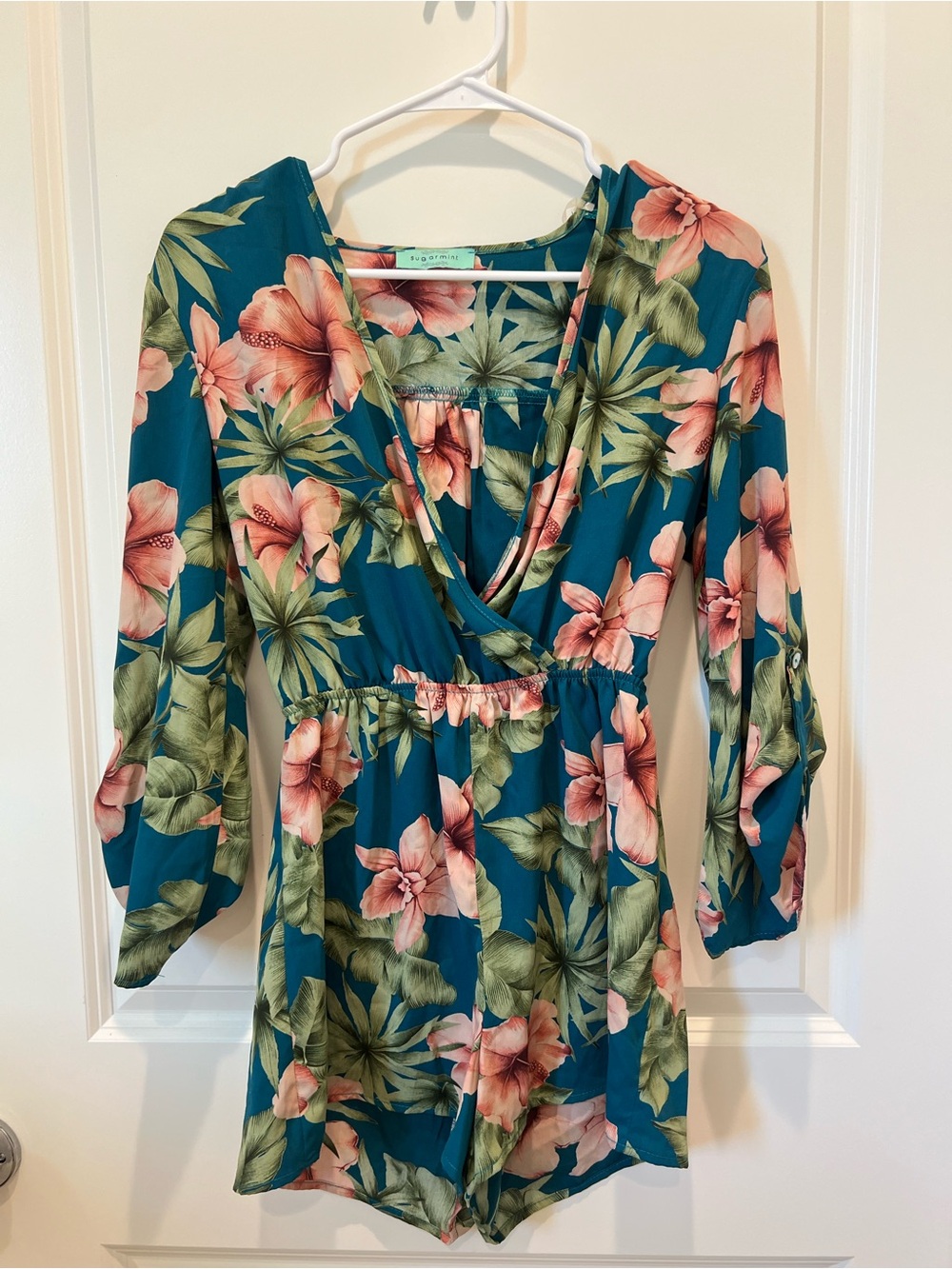 garmin Teal Floral Tank with Pink Hibiscus Print